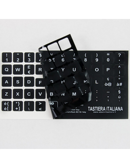 Tastiera adesiva lettere stickers tasti nere lettere bianche tasti grandi  14mm x 14mm
