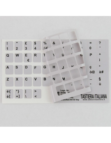 Adesivi tastiera fondo silver lettere nere