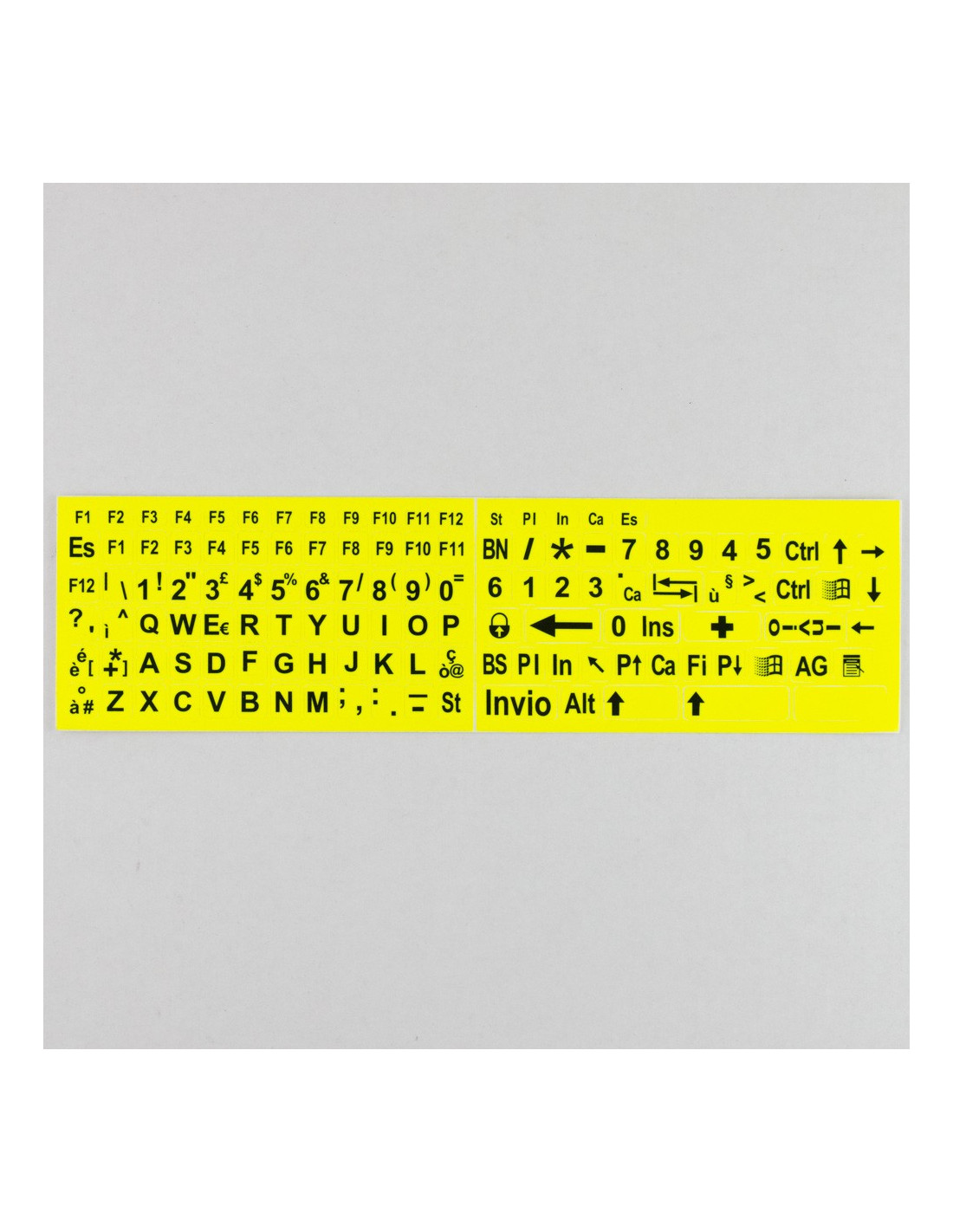 Adesivi lettere etichette tastiera grandi Italiano fondo fluorescente  lettere nere ipovisione