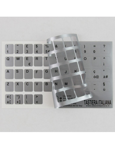 Tastiera lettere adesiva lettere stickers tasti silver lettere nere