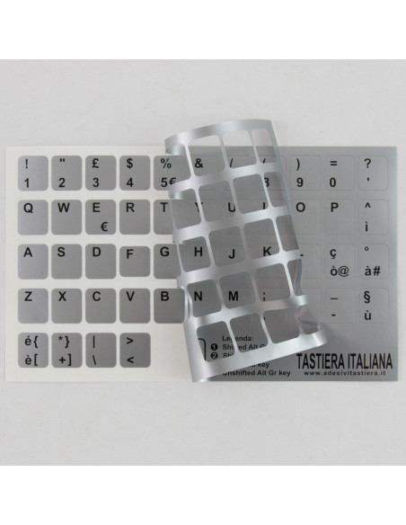 Tastiera lettere adesiva lettere stickers tasti silver lettere nere