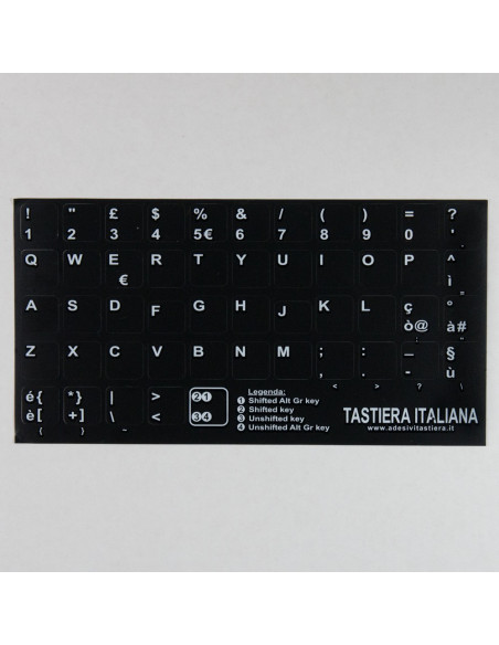 Tastiera adesiva lettere stickers tasti nere lettere bianche tasti grandi  13,5 x 13,5mm