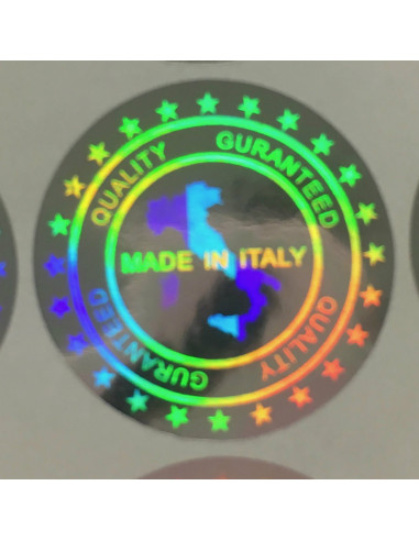 64 Etichette adesive sigilli ologrammi di garanzia e sicurezza argento 19mm "MADE IN ITALY"