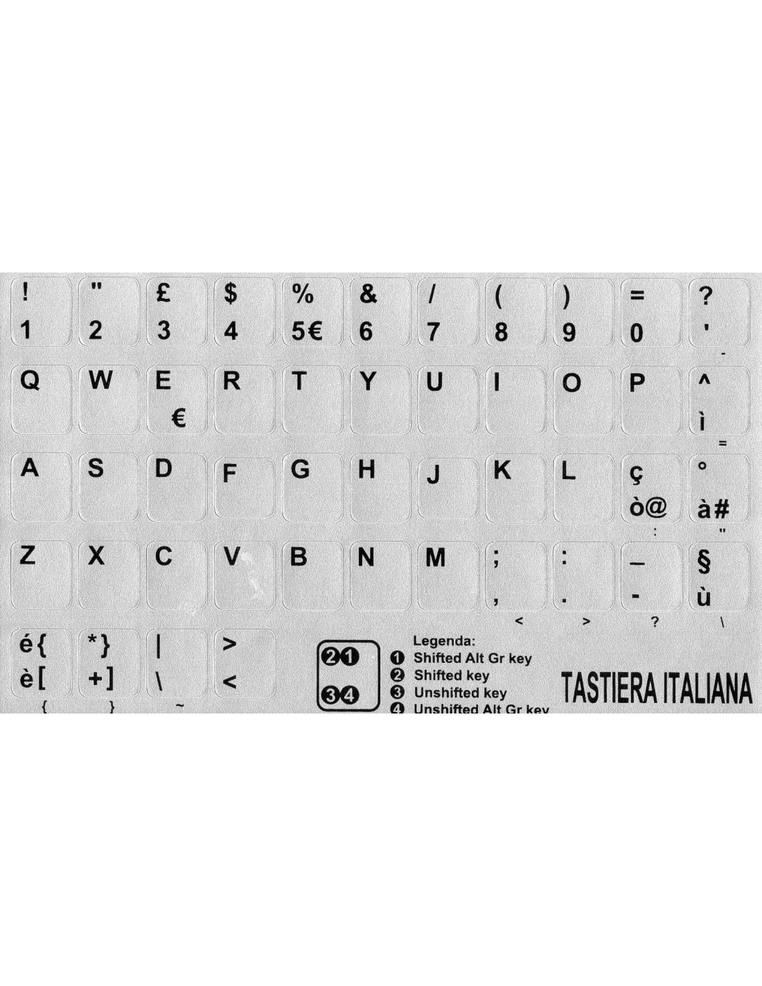 Tastiera adesiva lettere stickers tasti grigio lettere nere